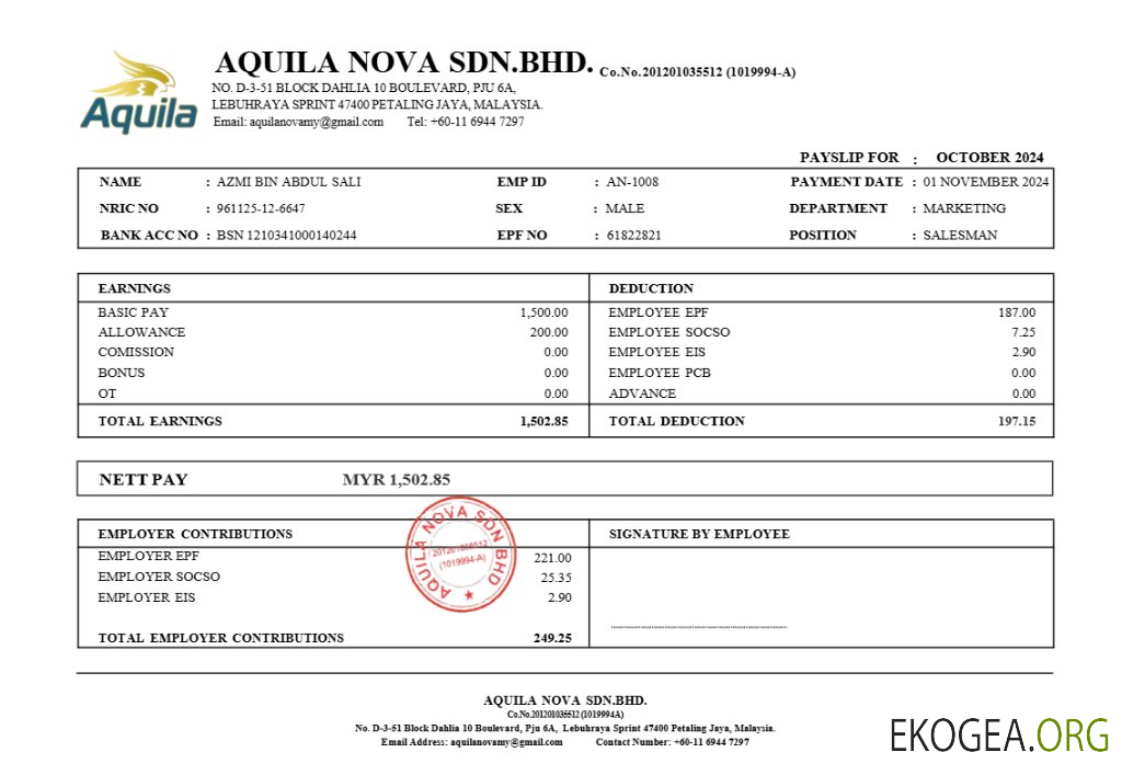Modèle de fiche de paie du consultant Aquila Nova à Singapour aux formats Word et PDF.pdf, 1